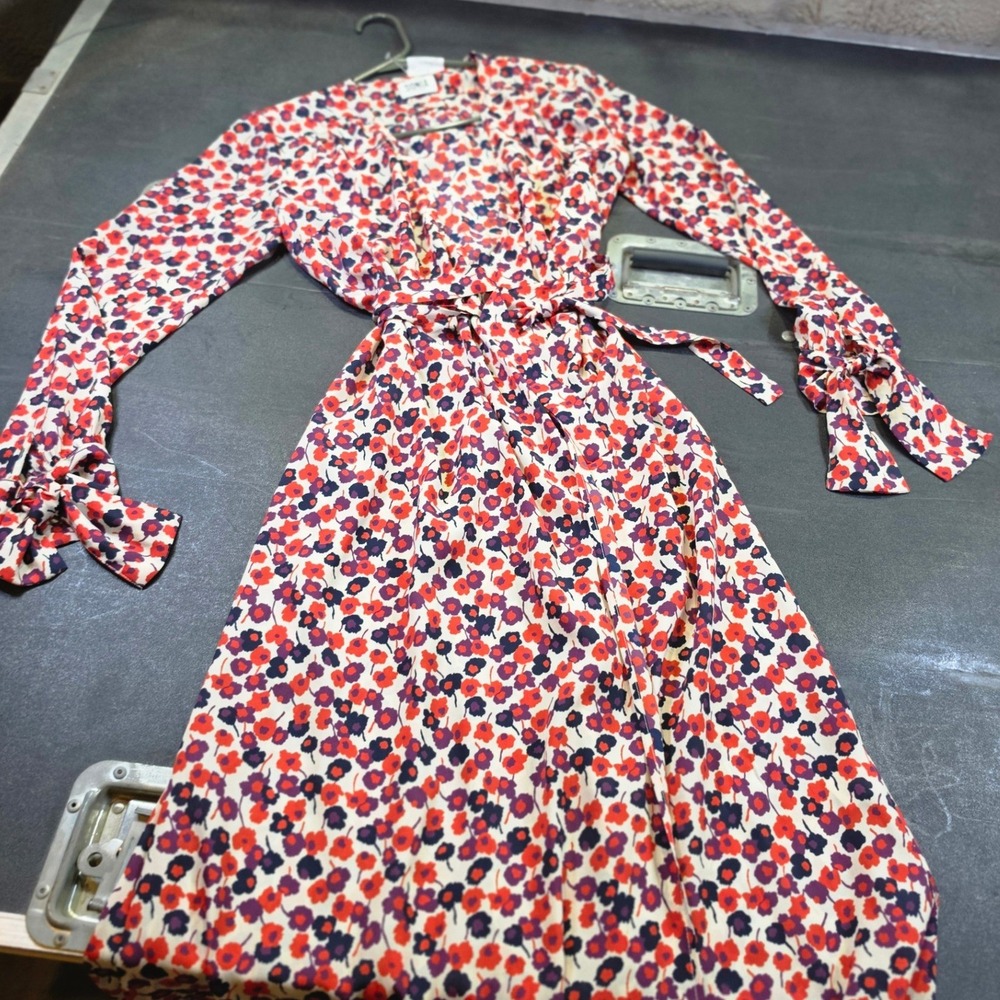 Sonia by Sonia Rykiel Floral Wrap Dress Red Purple Poppy Bow Cuff MSRP$500 Sz 2